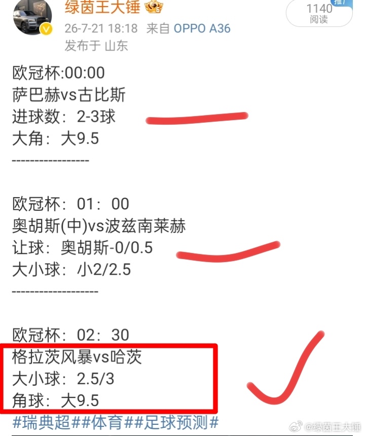 挪超：01：00博德闪耀vs汉坎让球：汉坎+2.5/3角球 ：小11角-----