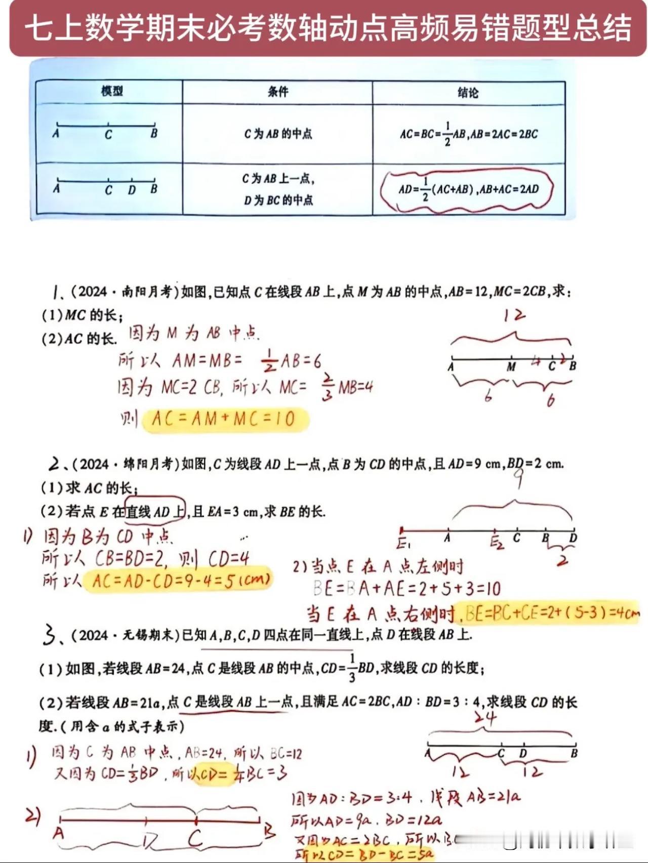 七下数学期末必考数轴动点高频易错题型总结