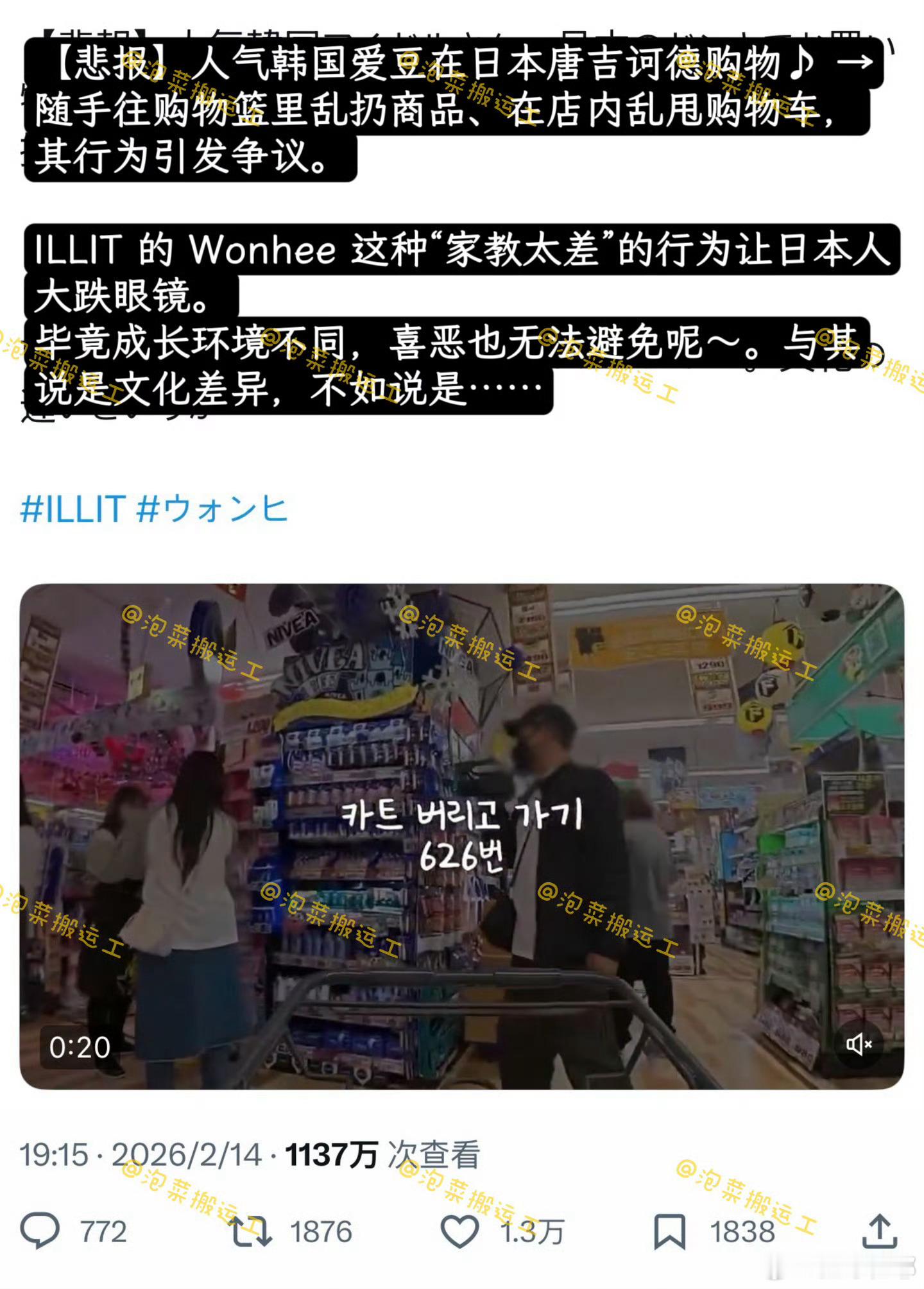李沅禧购物视频被日本网友炎上李沅禧在唐吉诃德（日本知名连锁店）的购物视频被日本网