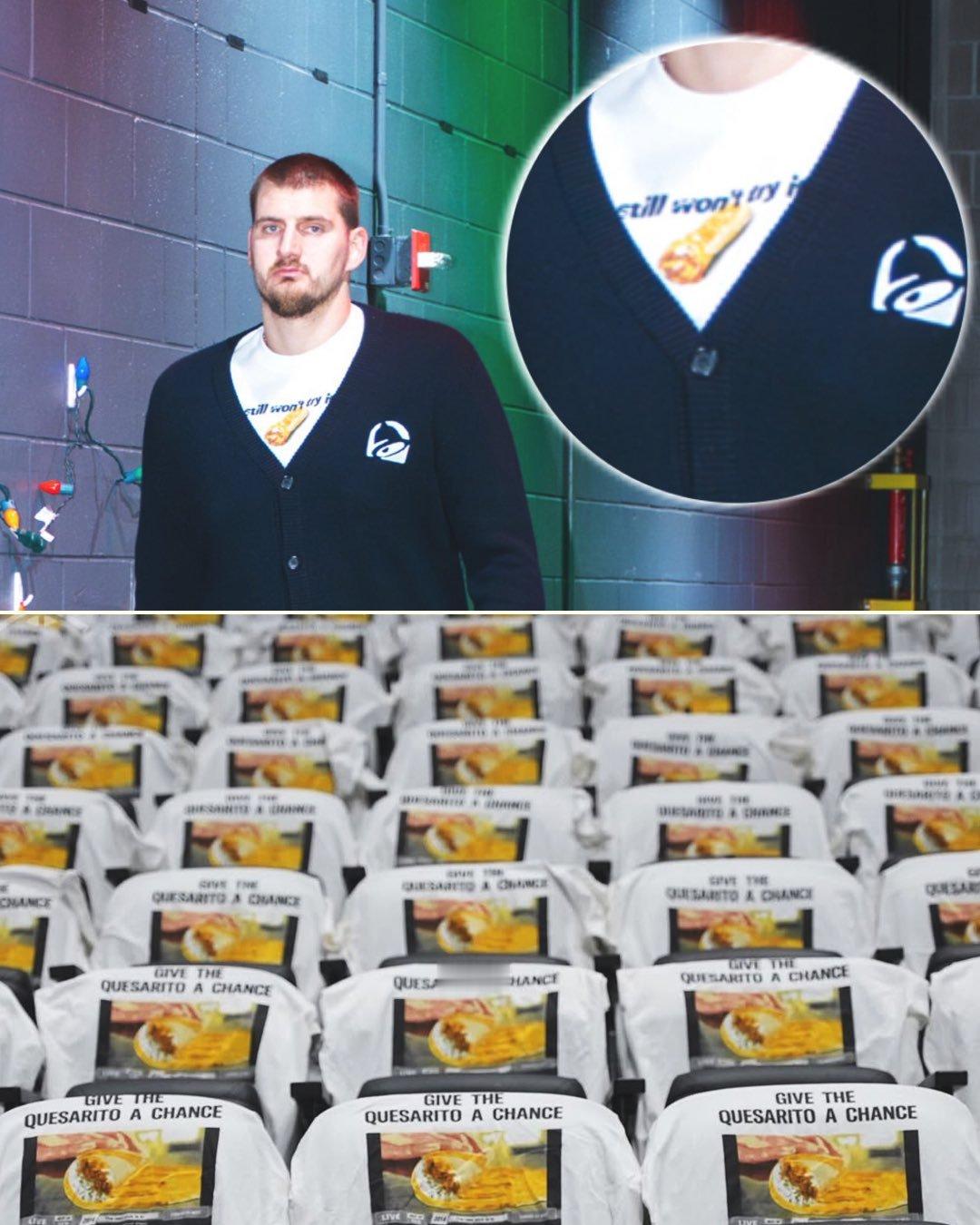 哈哈，约基奇今天穿的这个T-shirt太搞了首节比赛18+5+4真变态…nba