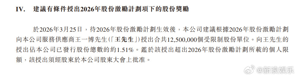 乐华的意思还是续约了吧乐华建议向王一博授出股份奖励