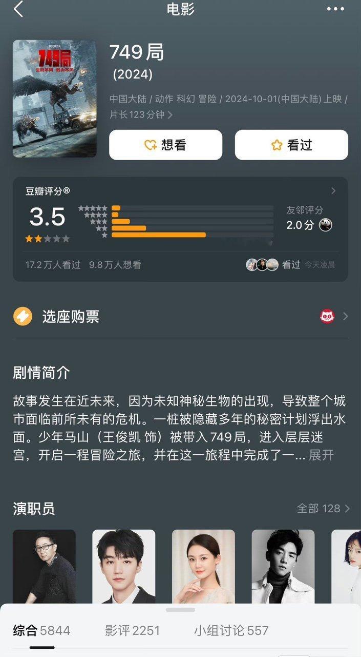 #王俊凯749局豆瓣开分3.5##王俊凯749局开分3.5#王俊凯这电影算扑了吗