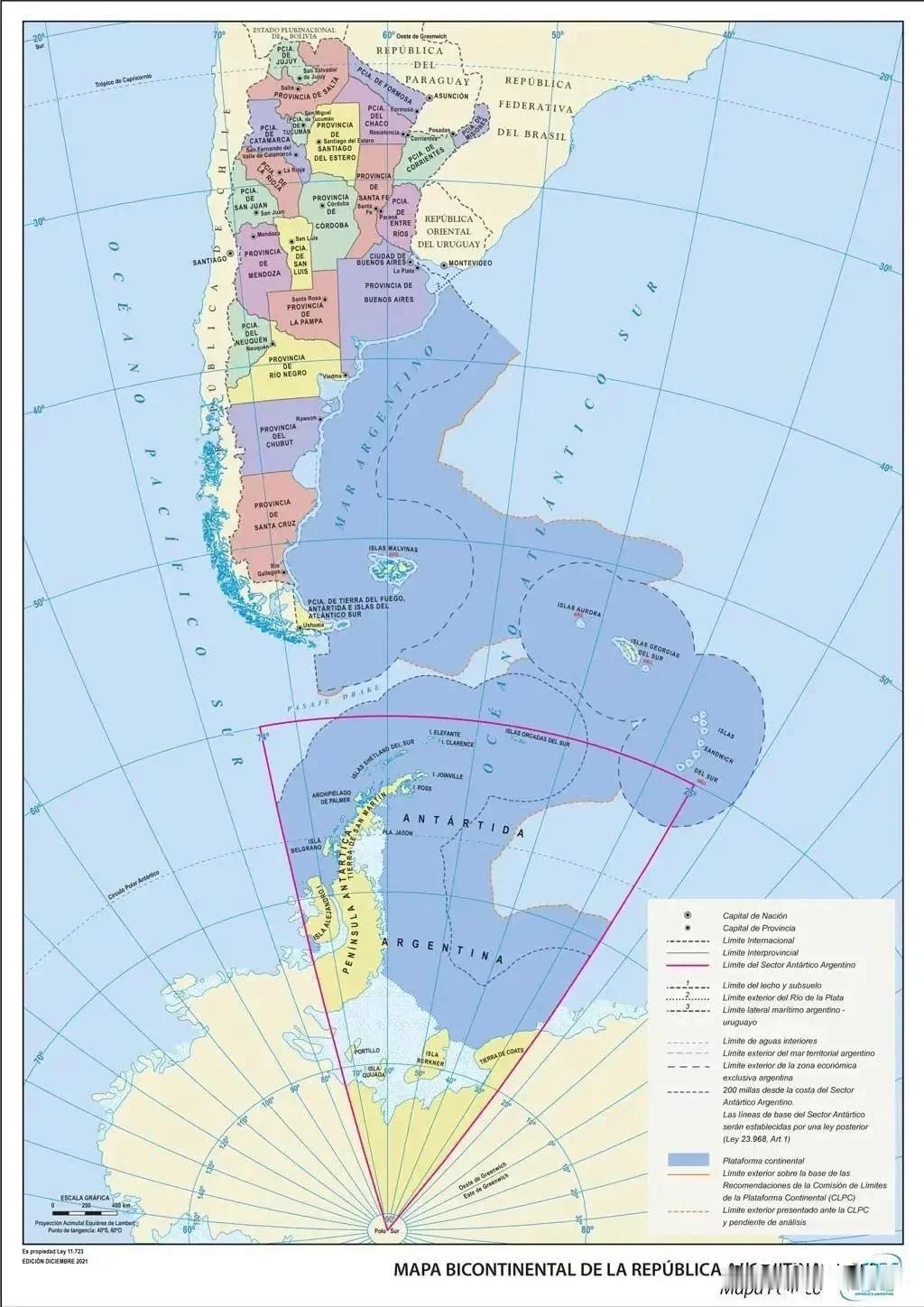 阿根廷的官方地图，他们这个领海划界很魔幻