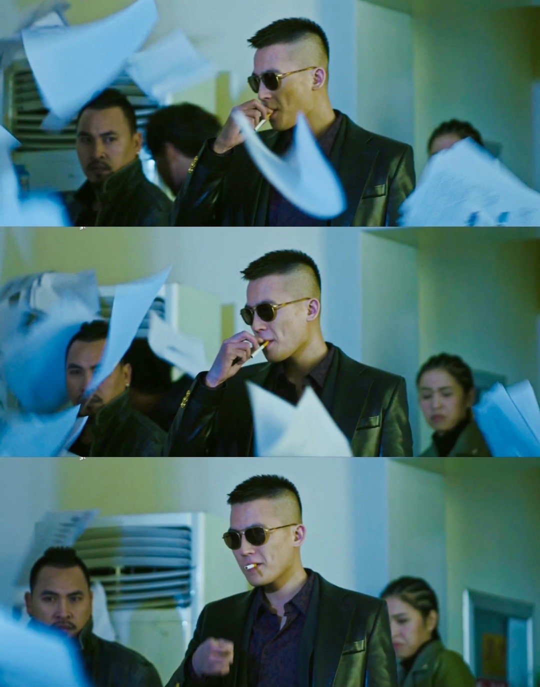 #欧豪演疯批# 欧豪在电影《三叉戟》中的角色好疯批啊！狂放不羁地抗着铁棍飙着车，