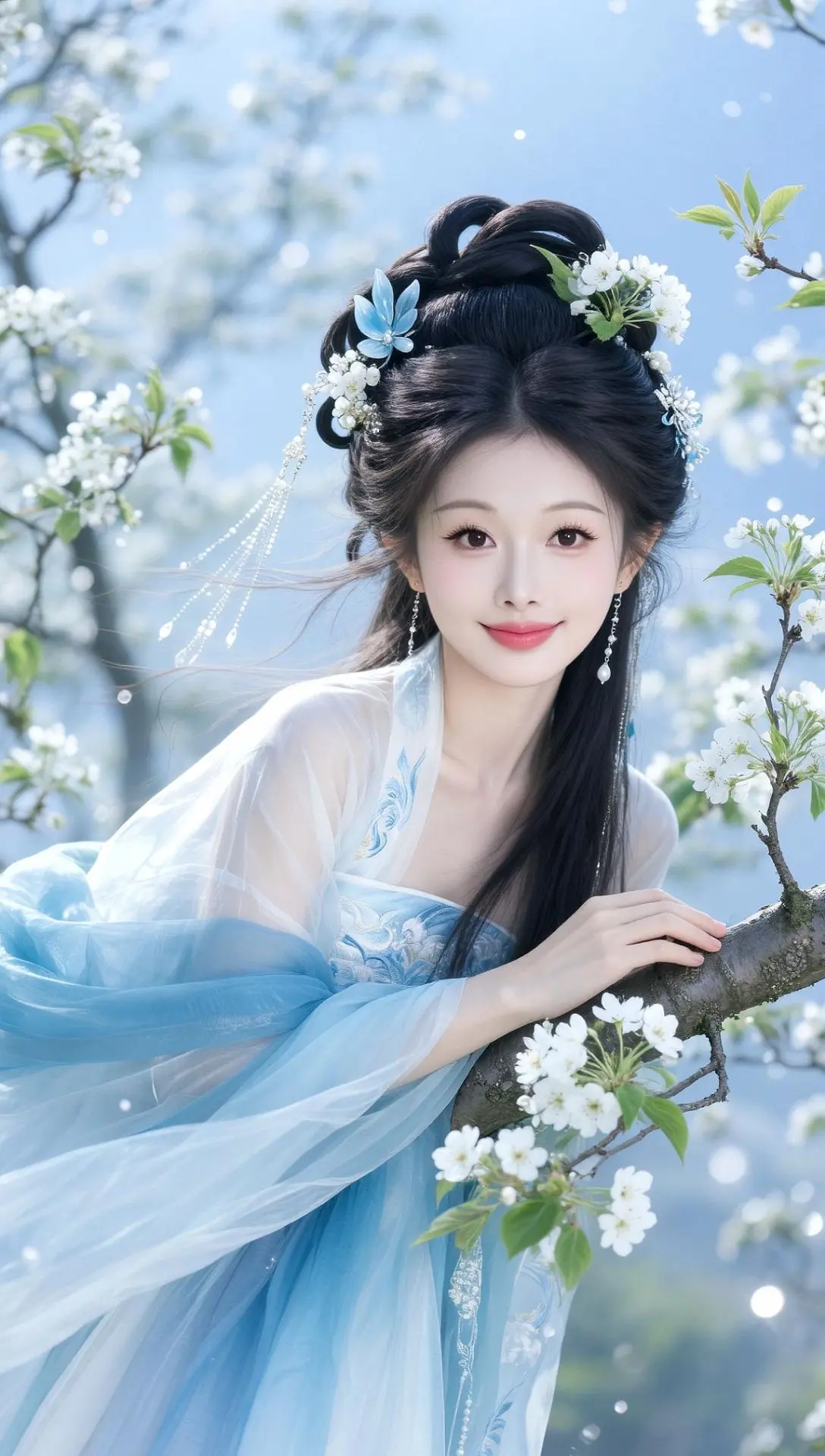 AI清透蓝调古风写真 汉服与梨花 汉服里的古风雅韵 汉服美学 ai写真