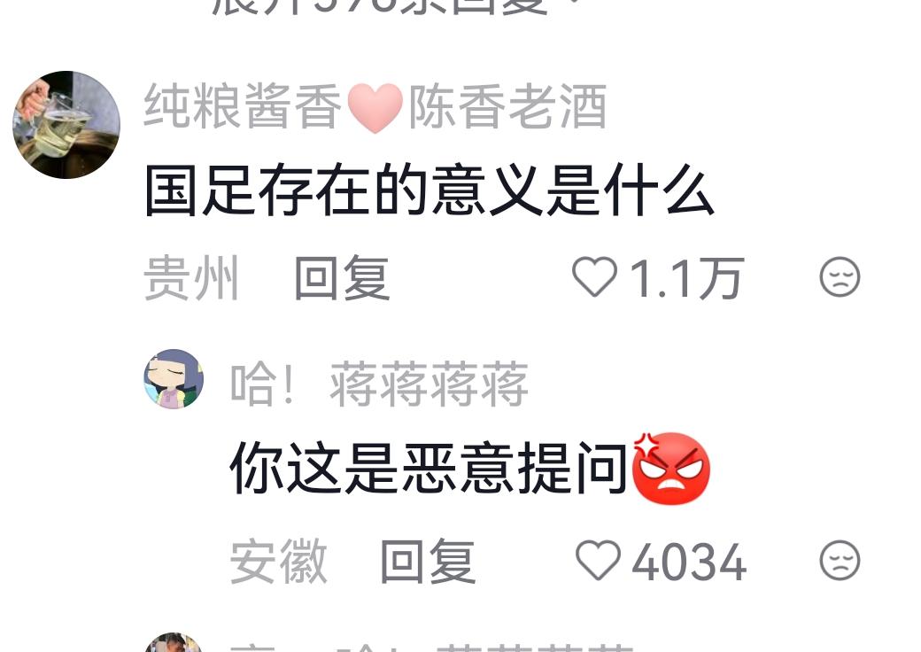 大家都在看世界杯
有人这样提问
国足存在的意义是什么？？
大家看回答，有意思