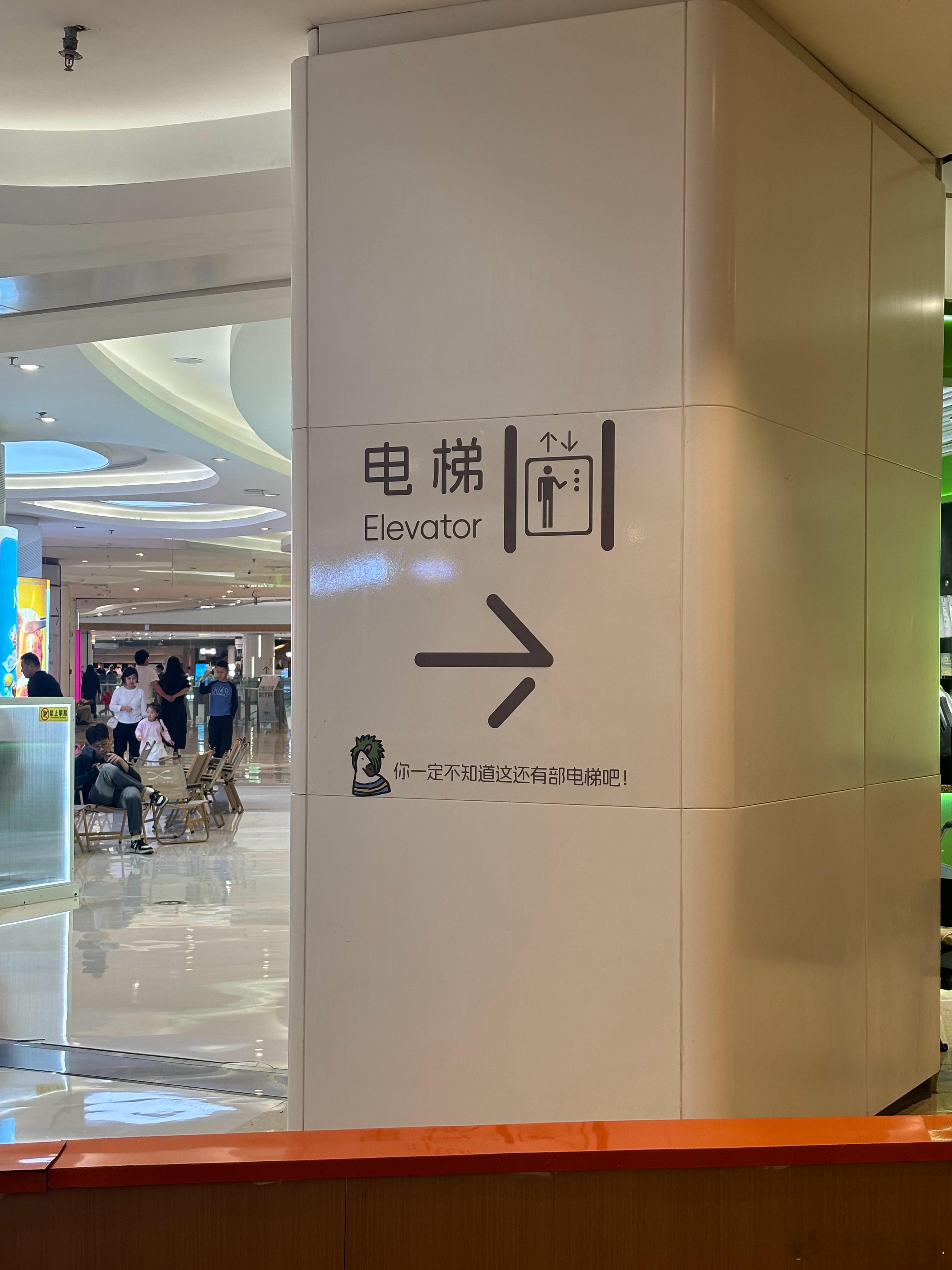 找半天直梯，这个标志硬是没看到，因为它在柱子后边。斑马你赢了，我确实是不知道这有