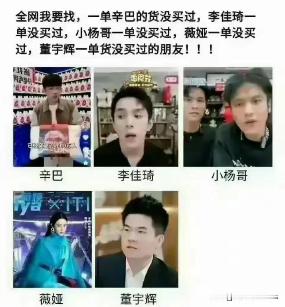 网红一哥，杠把子。辛巴，李佳琦，小杨哥，薇娅，董宇辉这几个网红都是在网络尚风靡一