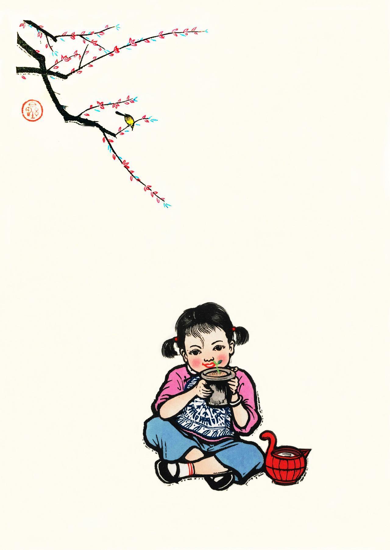 50年代

在老版画里，留住刚刚逝去的春天。

桃花枝桠斜斜探入画面，一只小黄鸟