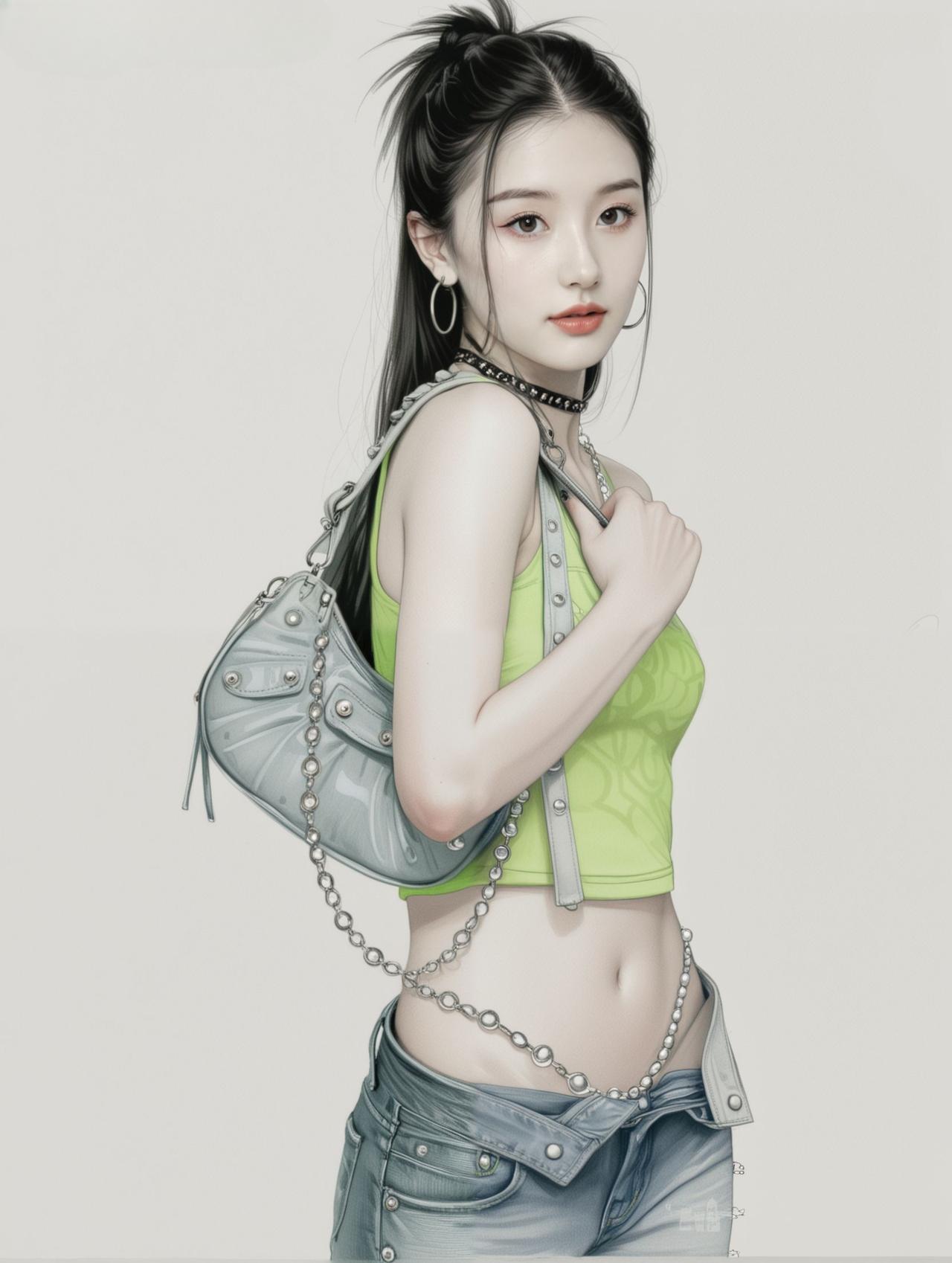 时尚少女穿搭指南：清新绿背心+牛仔裤，搭配银色链条包，青春活力满满！💚👗👖