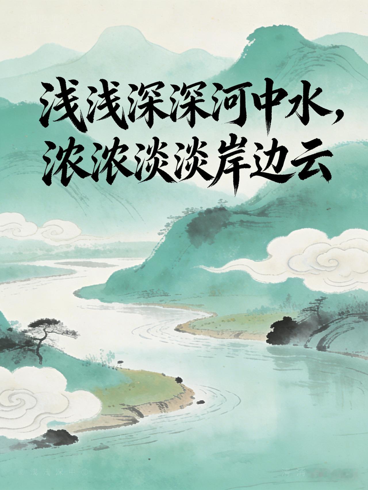 浅浅深深河中水，浓浓淡淡岸边云。一静一动，一实一虚，道尽山水间的悠然意趣。河水深