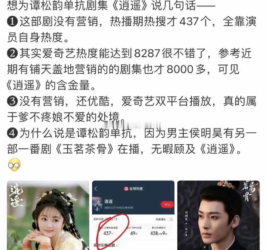 逍遥怎么了，谭松韵 侯明昊扛剧引起了争议 