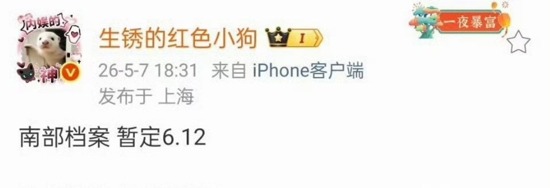 丁禹兮 张新成《南部档案》暂定6.12播出 