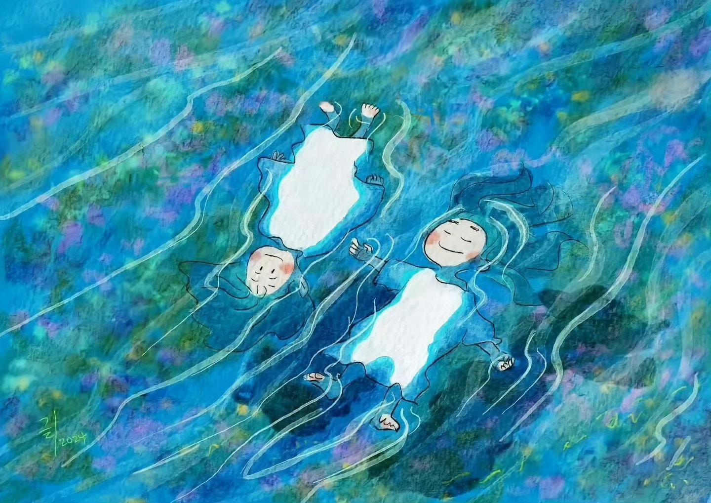 插画师hellogiti的蓝色系插画作品盛夏壁纸大放送动漫仲夏狂欢季