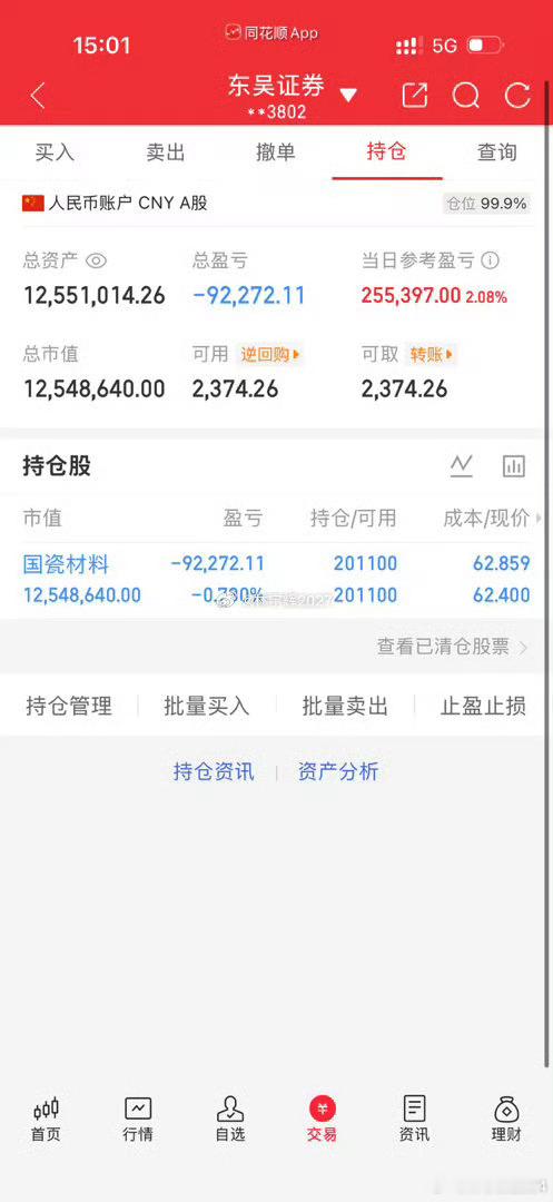 各位战友！今日账户盈利25.53万，目前整体持仓仍小幅亏损9.22万，曙光就在眼
