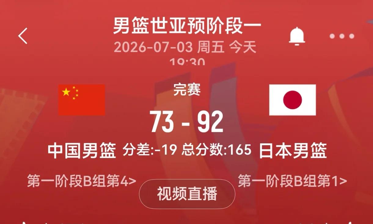 耻辱！中国男篮主场惨败日本19分，创88年最差纪录！
 深度复盘分析：
    