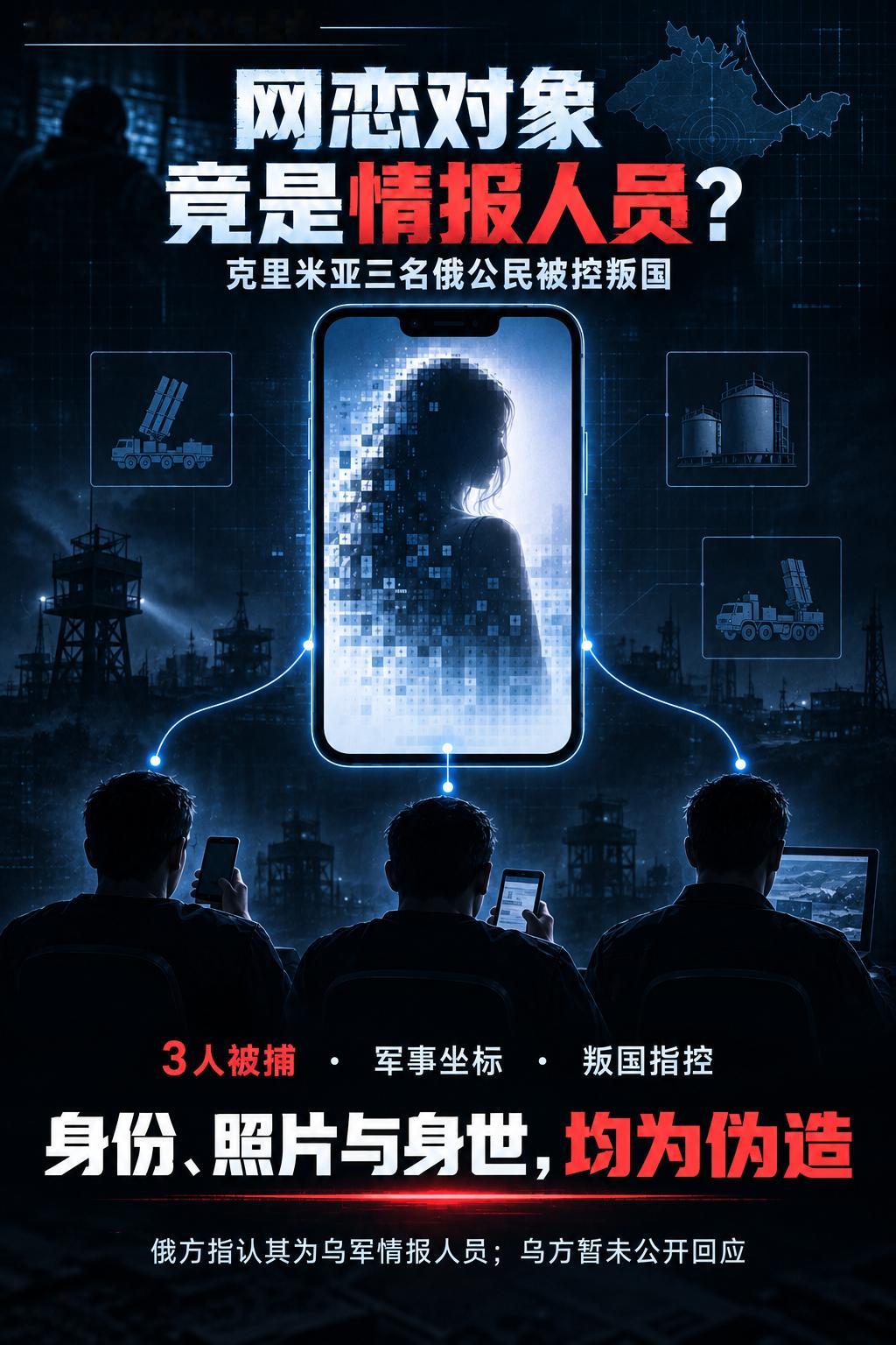 乌克兰"美人计"套情报：克里米亚三名俄公民因网恋泄露军事坐标被控叛国俄罗斯联邦安