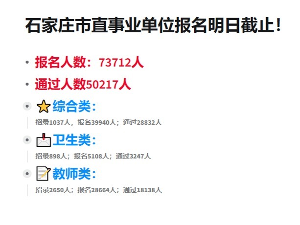 石家庄市直事业单位报名明日截止！