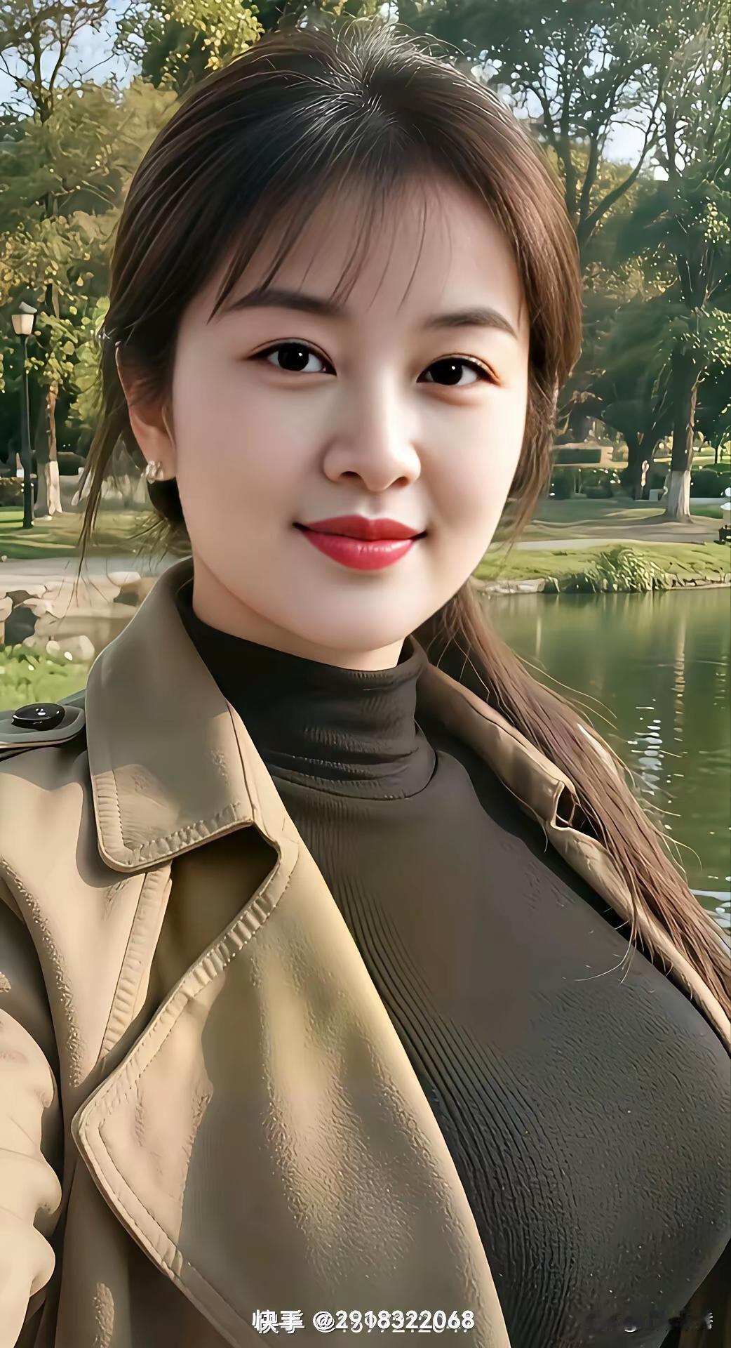 这姑娘在公园里自拍呢。