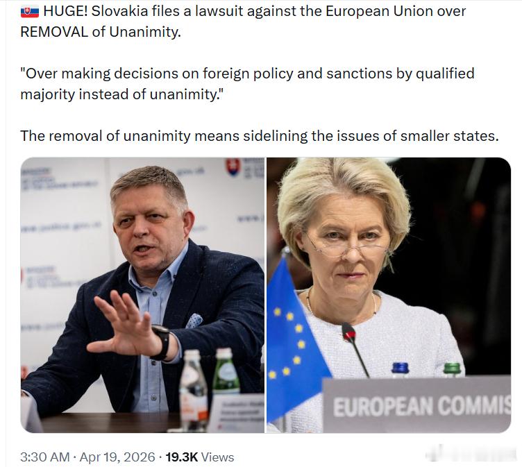 斯洛伐克已就欧盟取消“一致同意原则”一事向欧盟提起诉讼。该改革将外交政策和制裁决