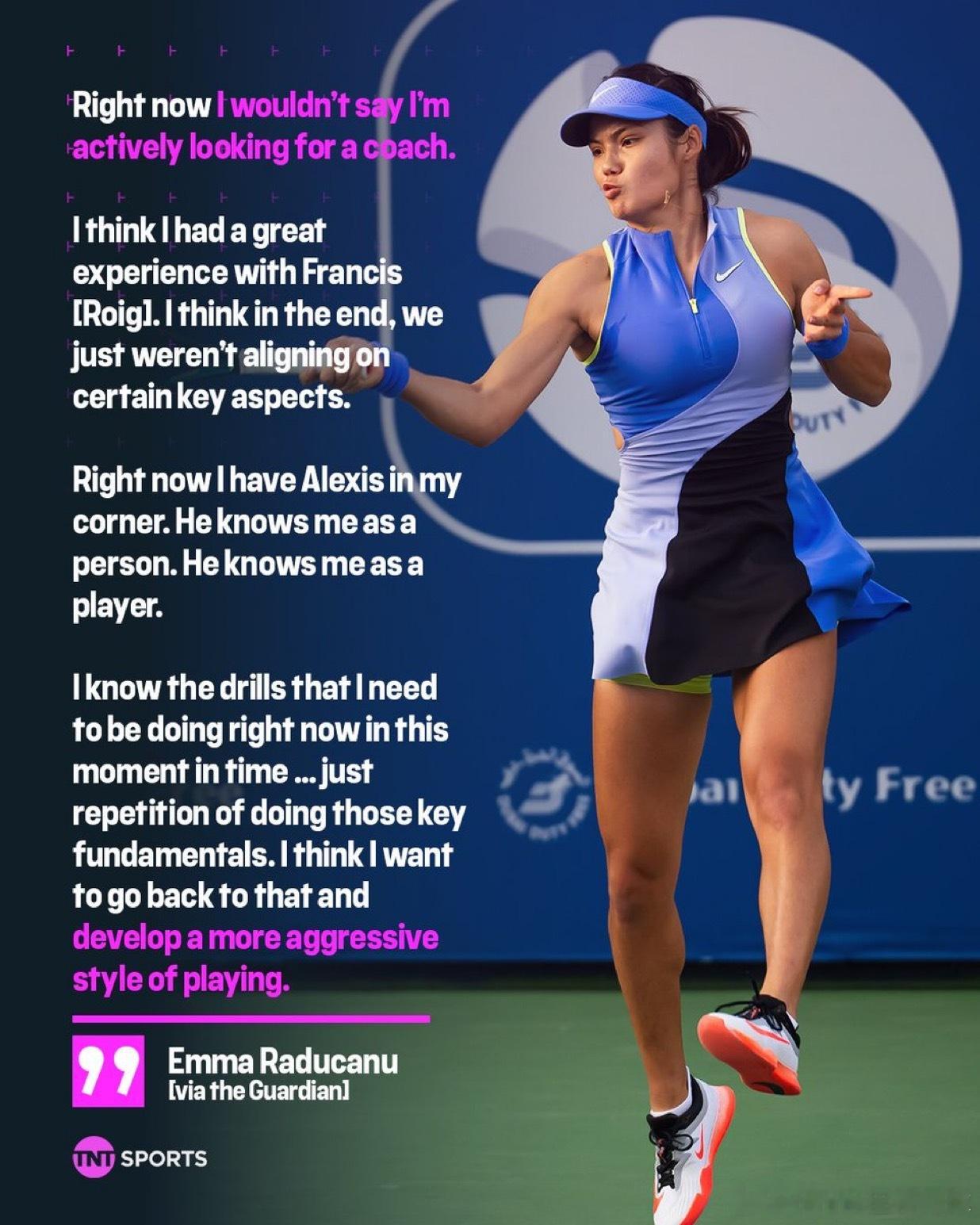 拉杜卡努表示，她目前并没有积极寻找其他教练👀wta