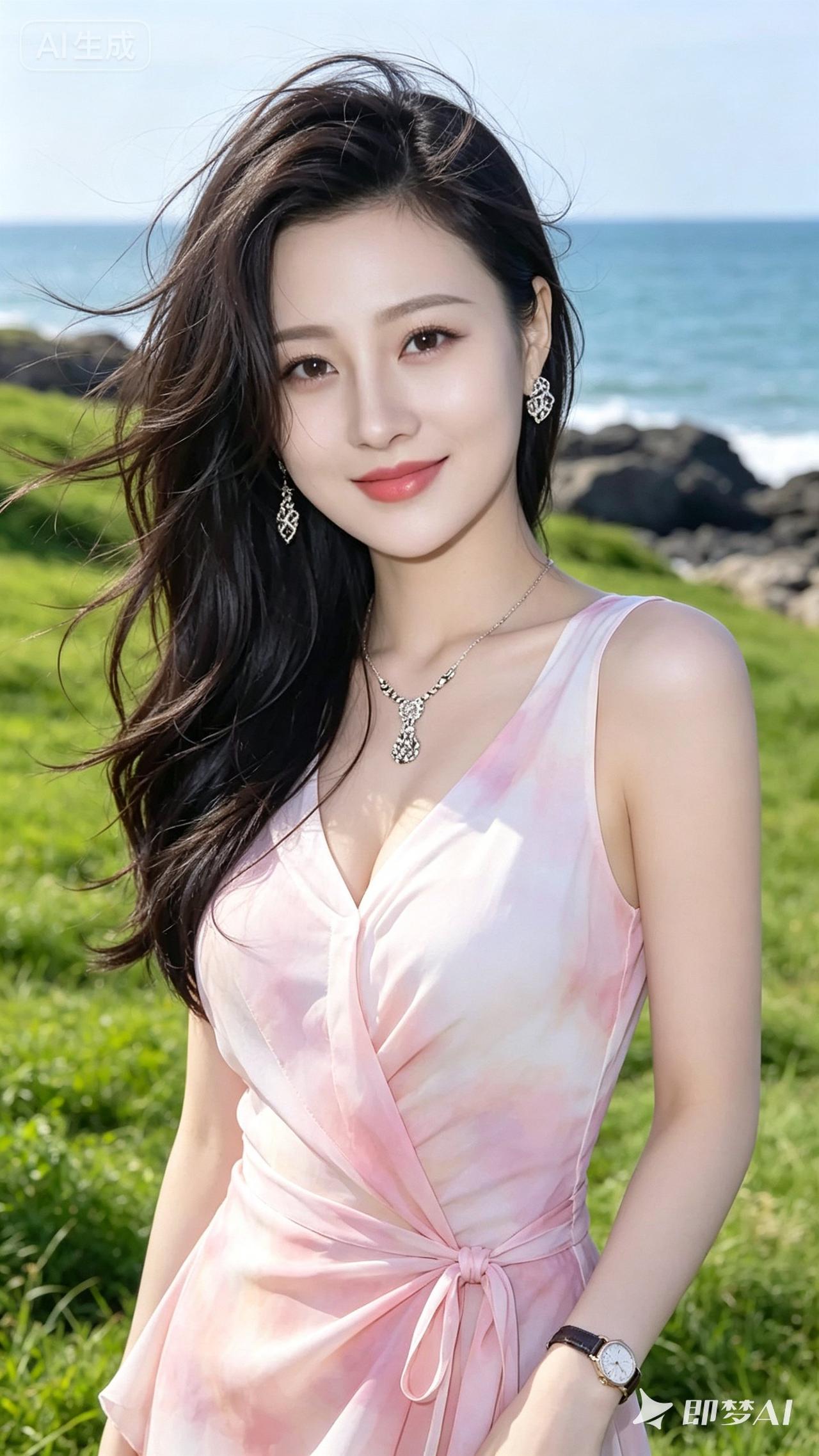 海边度假穿搭指南，粉色连衣裙搭配精致饰品，元气满满！