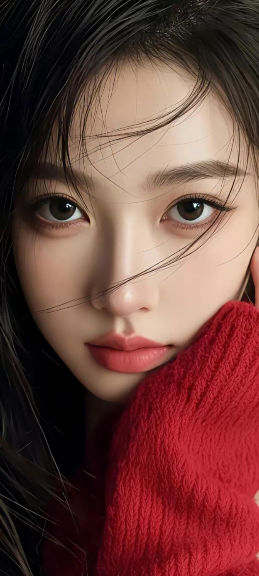 温柔红唇，冬日暖阳下的甜美少女