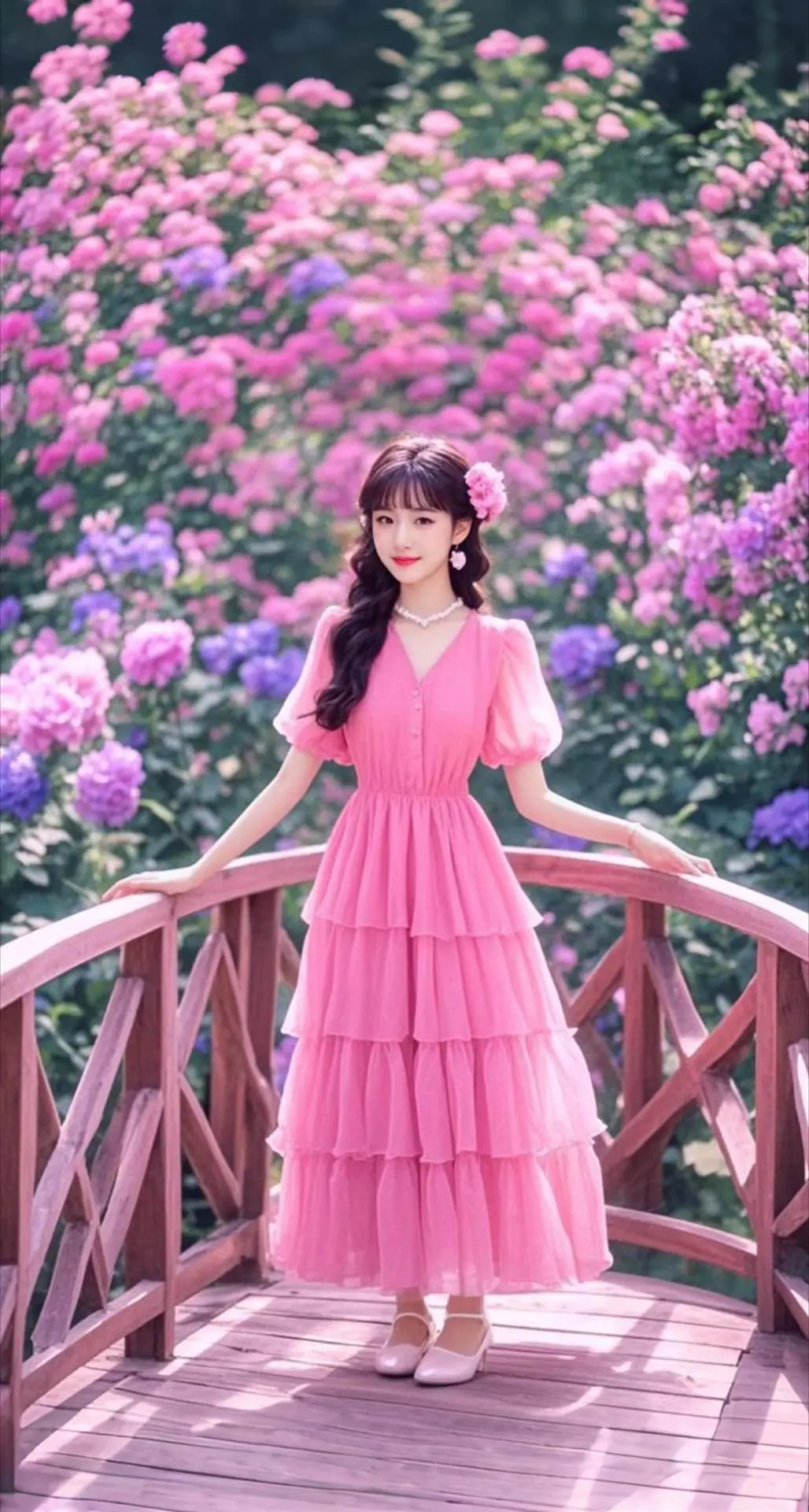 AI扩图 AI粉裙花影