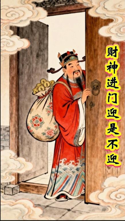 天门开，地门开，
扫除障碍好运来，
福禄双喜财神到，
………？

上联：财神推门