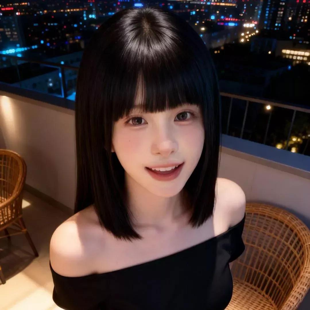 夜晚城市天台自拍，微笑少女，时尚穿搭精致少女自拍 甜系自拍写真 天台氛围感拍照 