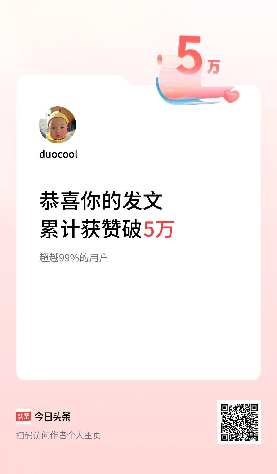 我在头条累计获赞量破5万啦！