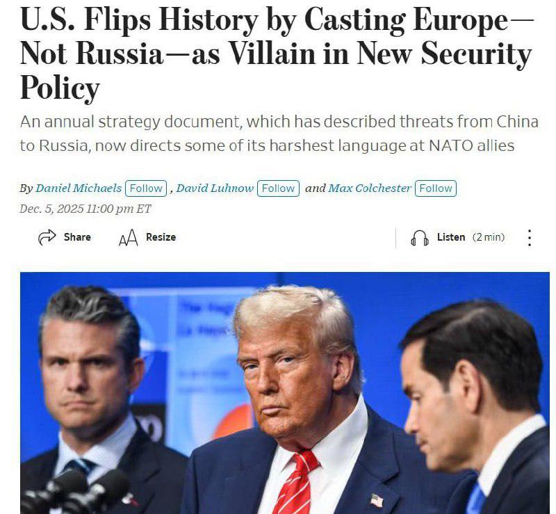 美国最近公布的国家安全战略文件，让欧洲感到震惊。

文件里的用词非常直白，甚至可