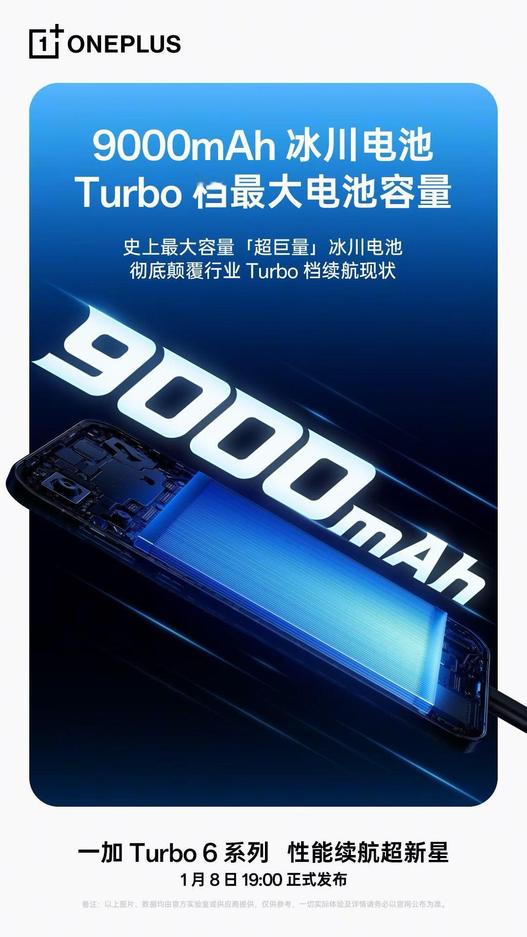 一加Turbo 6 系列新预热消息：确认全系搭载 9000mAh冰川电池！结合此