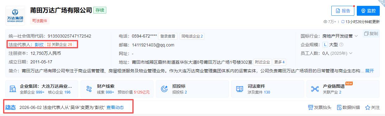 万达商业转让莆田万达广场！

根据天眼查最新工商信息显示，莆田万达广场有限公司近