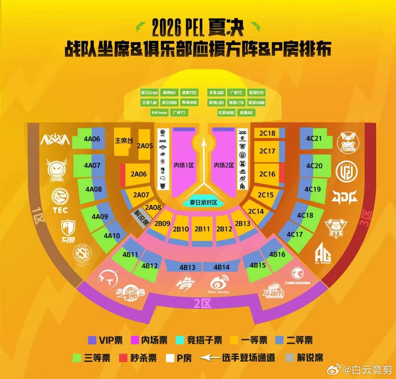 和平精英职业联赛 【白云赛事速递】白云赛事 2026PEL夏决战队坐席&俱乐部应