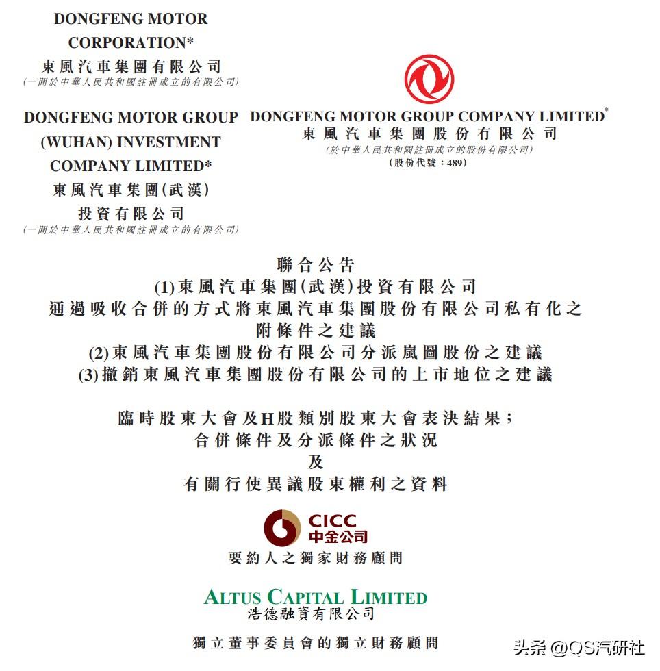 3月9日，东风集团股份（0489.HK）发布公告，其私有化（指由上市公司大股东作