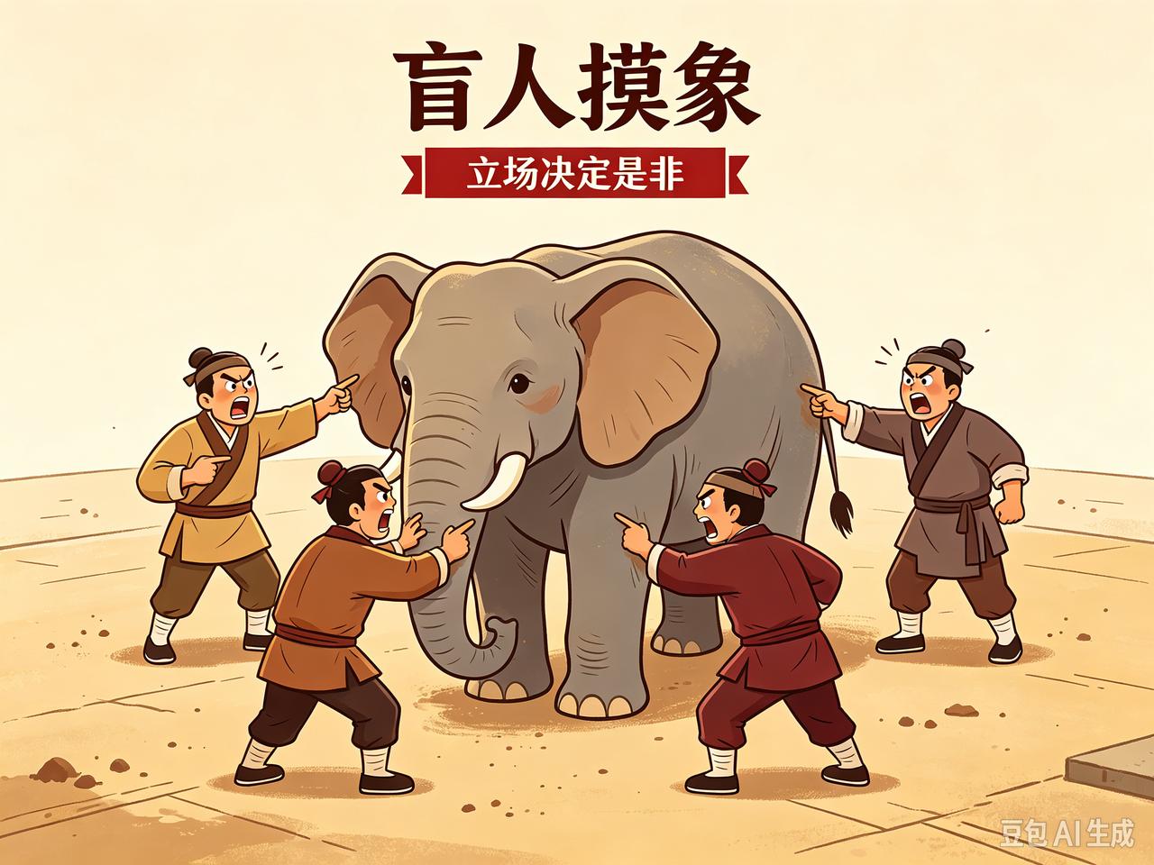 那些“立场决定是非”的人，正如盲人摸象故事中的盲人，不知大象全貌，却还盲目以为自