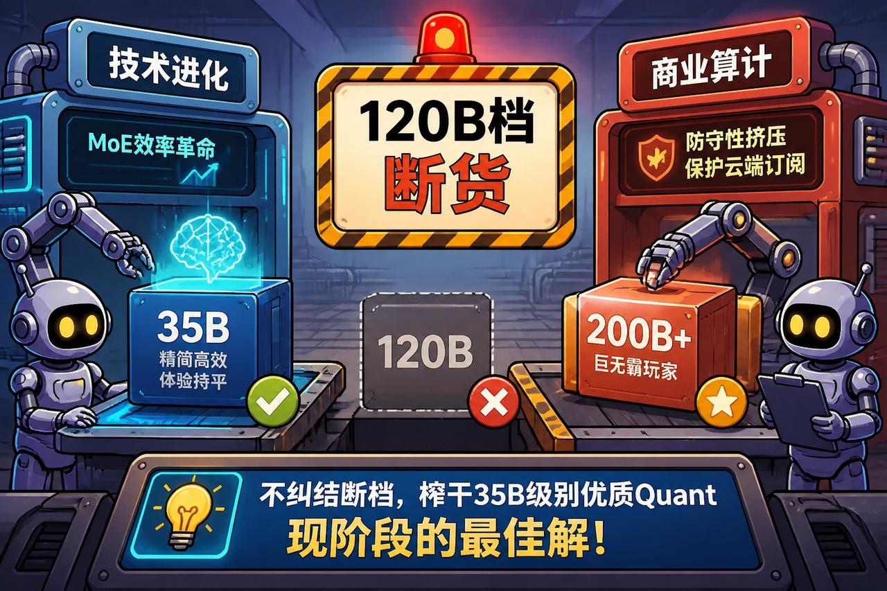 【消失的120B：AI模型尺寸的“断层”阳谋】

最近开源模型要么是30B小钢炮