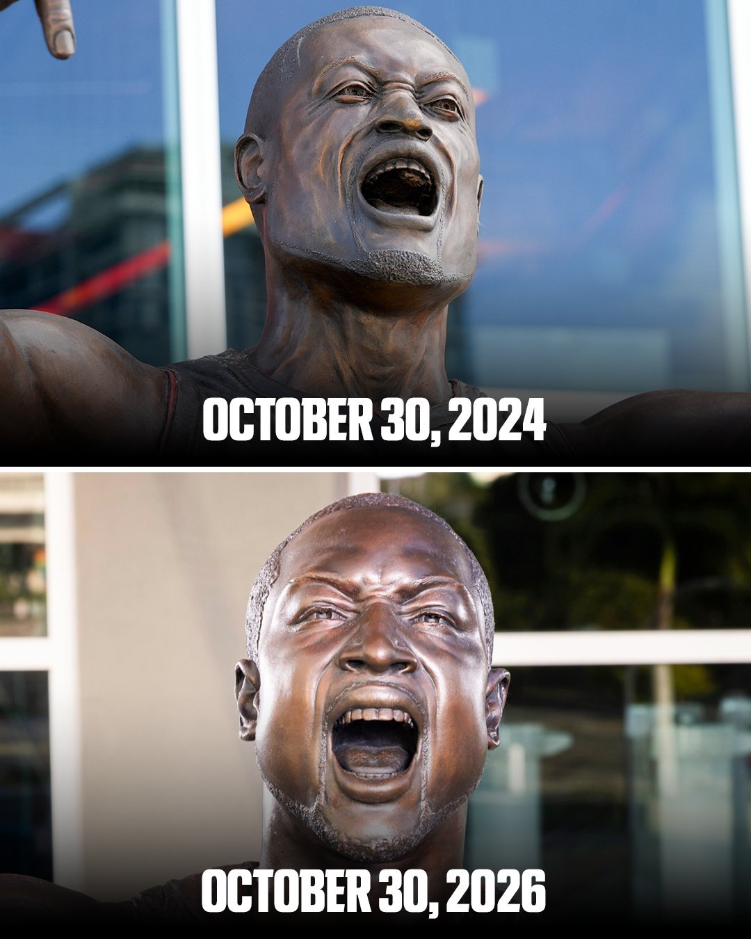NBA[超话] 热火“重制”了韦德的雕像，属于换了一个头雕好多了啊 ​​​