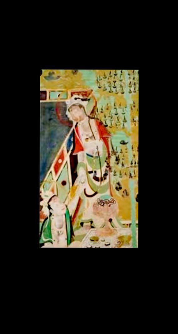 莫高窟西夏统治时期壁画。五代十国中原大乱，西夏王国迅速崛起，敦煌在西夏党项族统治势力之内，相对中原地区较为稳定，莫高窟也得到发展。西夏前期承袭了晚唐壁画风格，每个窟都彰显出西夏人高超的艺术水平，兼收并蓄“圆融”的佛教思想。西夏画师在规矩传承中寻找创新，在常理中蕴含变化，五湖绝技皆为已用。西夏的药师佛、童子等人物形象的创作，具有鲜明的党项人特征，“冬瓜脸”、身材高大，面相饱满，凸显西夏人对美的认识和态度。