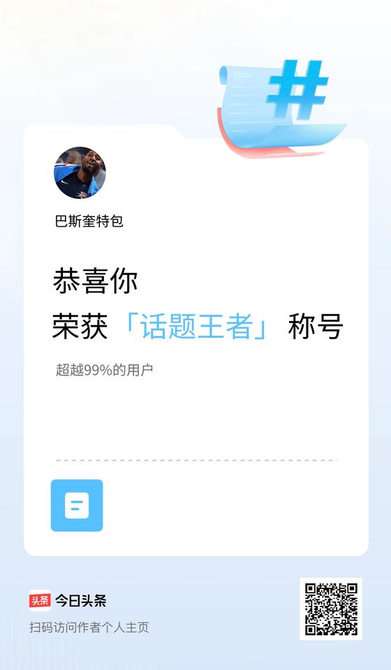 我在头条获得「话题王者」称号