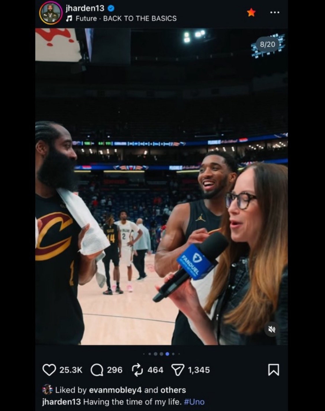 哈登今日发布IG：“我正享受着人生中最美好的时光。” 