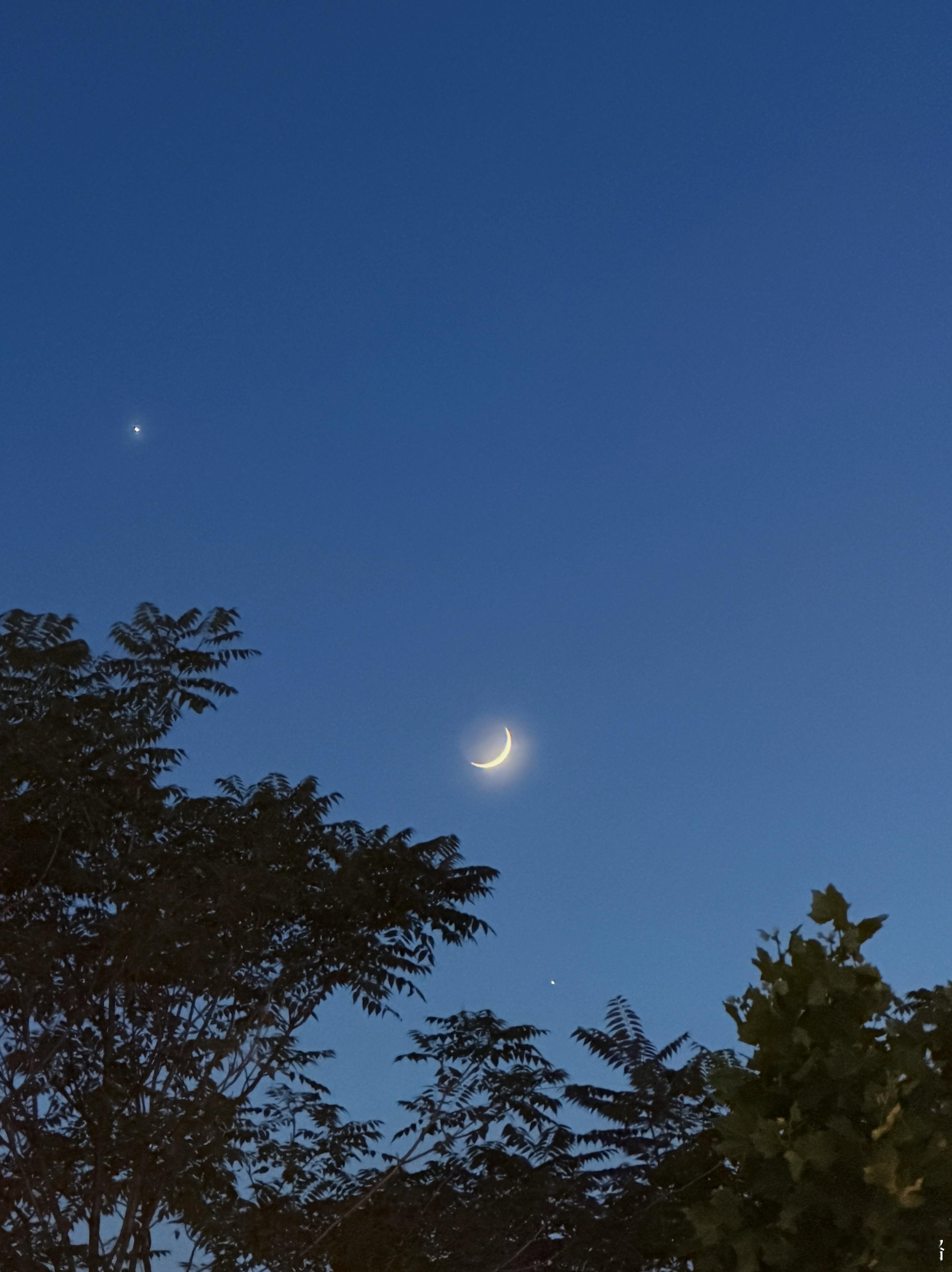 一下班就看到西边的双星抱月，好漂亮哦😍！✨🌙✨ 