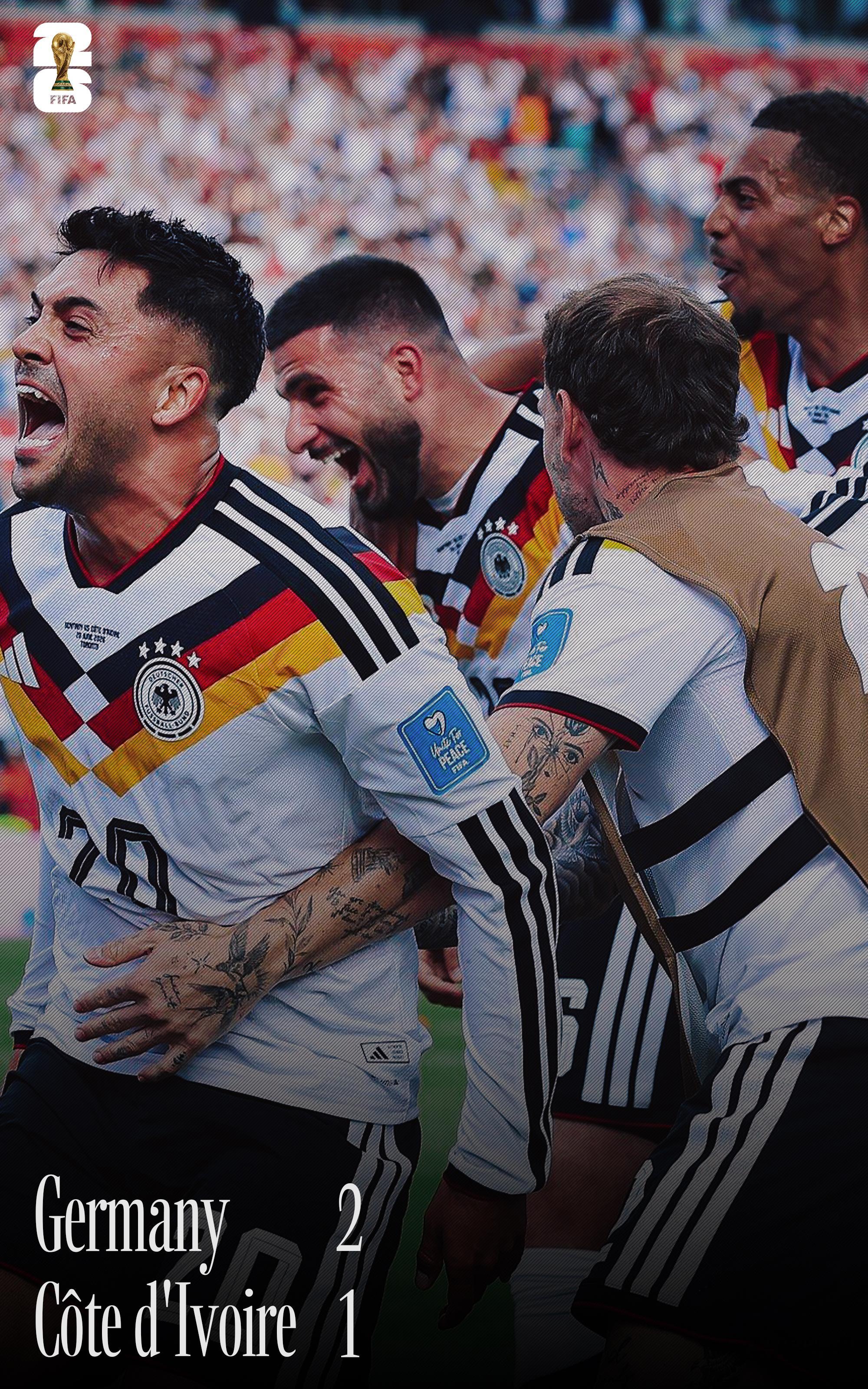 德国队，绝杀，出线！🇩🇪德国2比1科特迪瓦昂达夫梅开二度世界杯