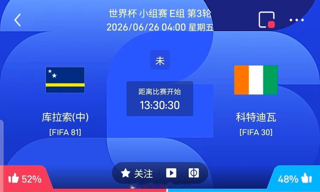 【足球】周四056世界杯方向：库拉索vs科特迪瓦世界杯：库拉索VS科特迪瓦时间：