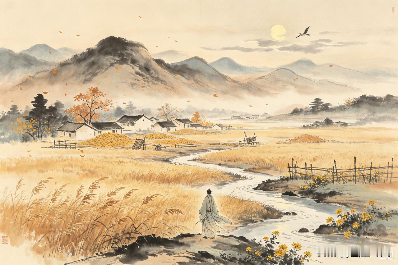 秋风起天末，木叶下空山。
寒露沾衣湿，孤鸿度塞难。
野田禾黍熟，村舍杵声闲。
晒