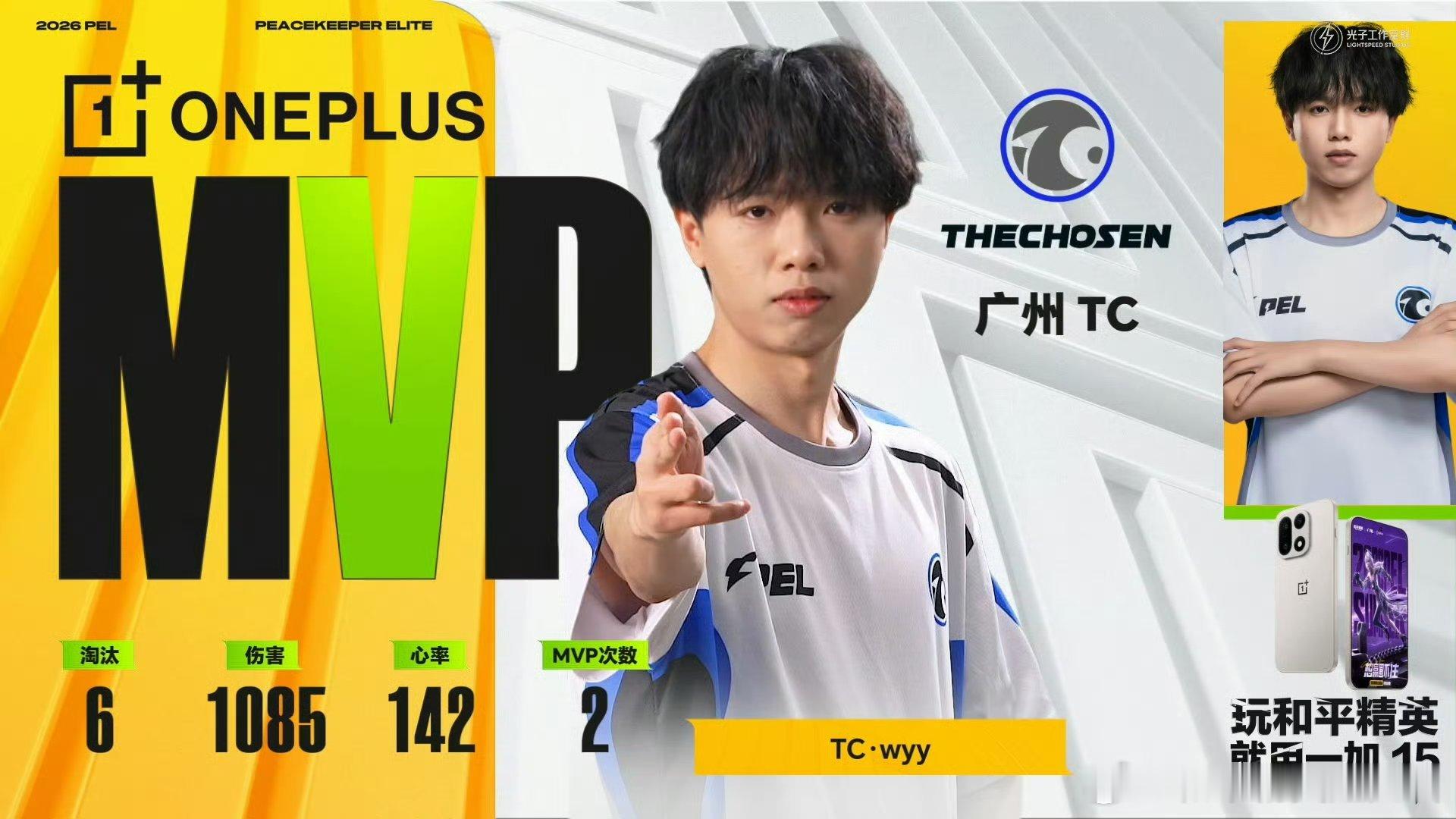 TC电子竞技俱乐部恭喜y哥拿下第二局MVP！pel第七周决赛第二日