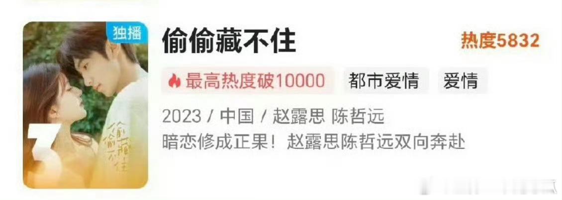 赵露思陈哲远《偷偷藏不住》时隔两年登上全站热度榜第三！！ 