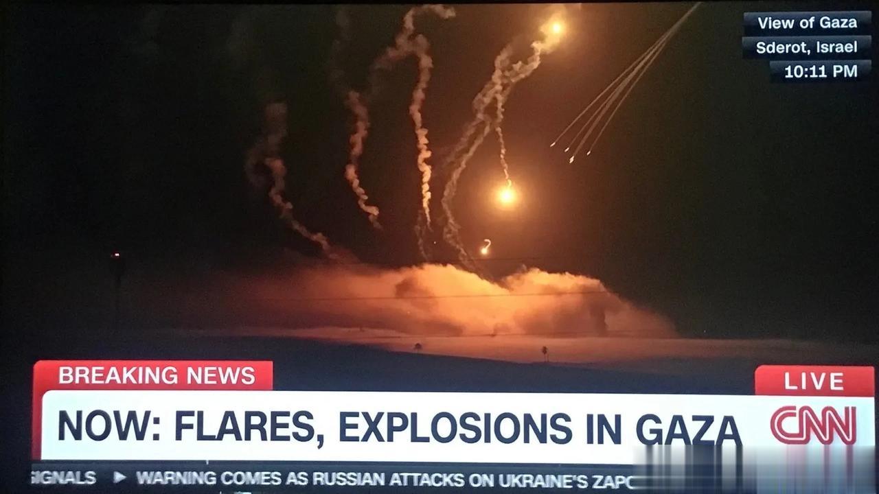 CNN直播画面显示加沙北部遭到了以军最严重的一次空袭行动。布林肯前脚刚离开华盛顿