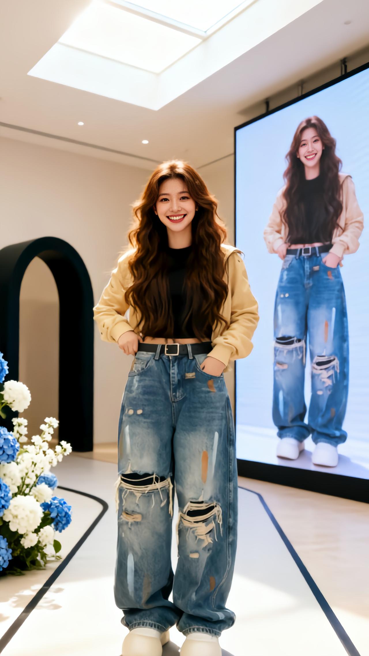 牛仔阔腿裤的百变魅力 显瘦破洞阔腿裤 直筒显瘦秀场同款长裤 破洞阔腿裤穿搭 炸裂